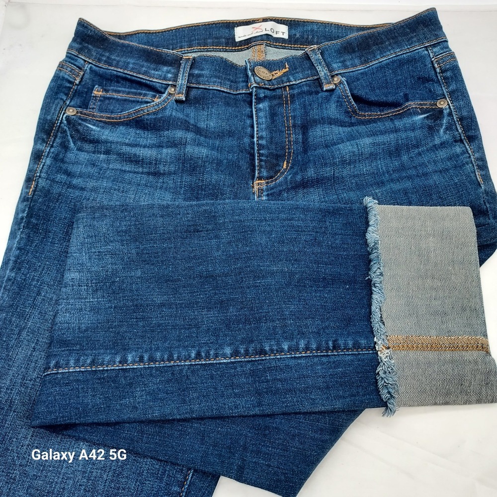 LOFT Modern Straight Jeans Dark Wash Frayed Hem Size 27/4 454004M